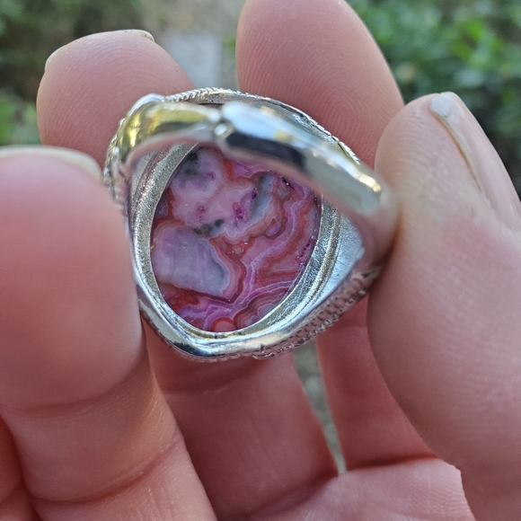 New Crazy Lace Agate Adjustable 925 Silver Unisex Ring. - Picture 9 of 16